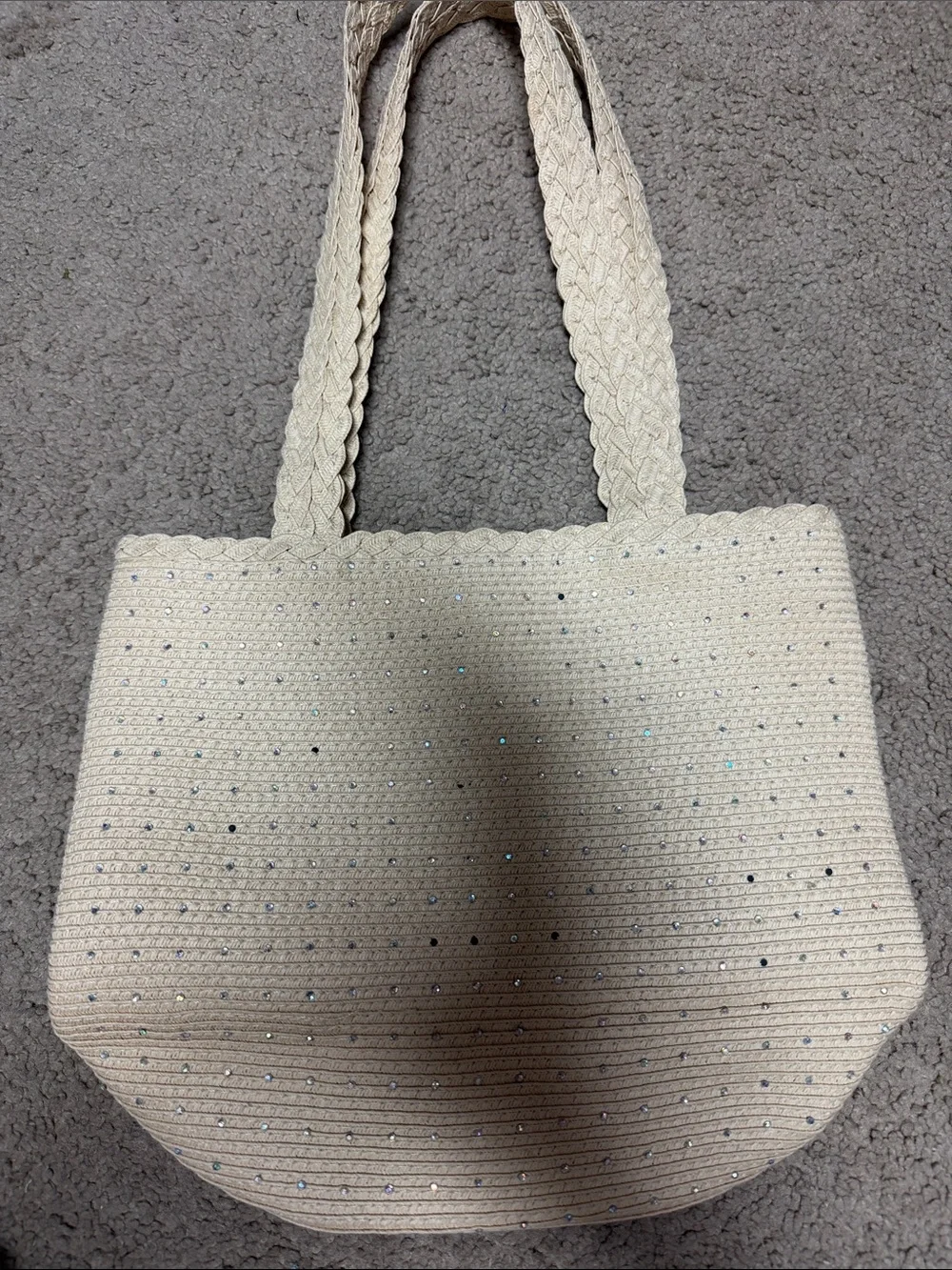 Cappelli Straworld Cream Braided Handle Tote with Sparkle Studs